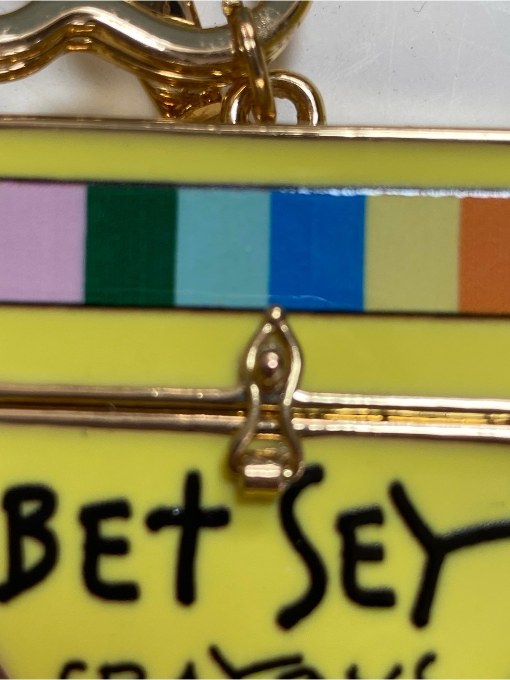 Betsey Johnson Crayon Box Keychain Charm NIB Opens, pink and yellow,gold - Picture 4 of 13